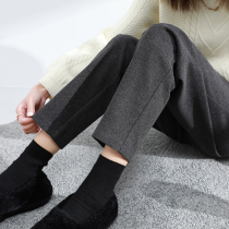 Thick woolen pants womens autumn and winter straight tube nine-point pipe pants small feet Haren pants pants slim casual pants tide