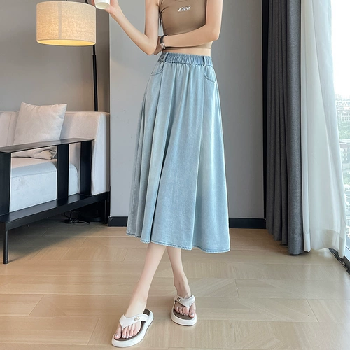 Тонкая шелковая джинсовая юбка, высокая талия, свободный крой, подходит для подростков, А-силуэт