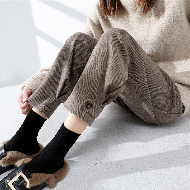 Add Fluff Pants Woman Autumn Winter High Waist Display Slim Thickening Workwear Pants Loose bunches Roof Straight Drum Kharen Pants