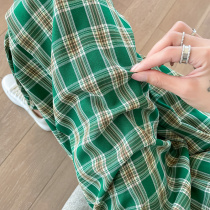 Green Plaid Kharen Pants Woman Summer Thin with high waist loose Conspicuille Bunches 89 Pants Lantern Casual Pants