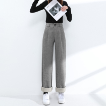 Woolen pants children plus velvet wide leg pants autumn and winter high waist hanging loose thick casual trousers straight drumbed pants