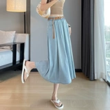 Тонкая шелковая джинсовая юбка, высокая талия, свободный крой, подходит для подростков, А-силуэт