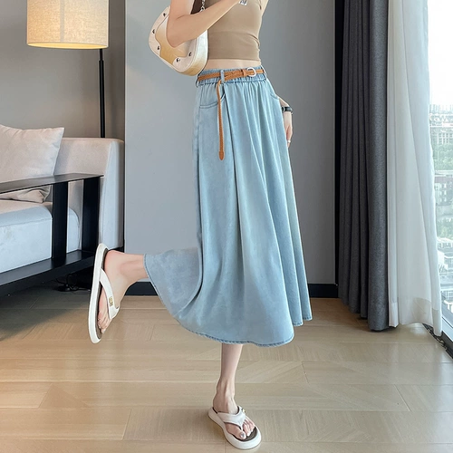 Тонкая шелковая джинсовая юбка, высокая талия, свободный крой, подходит для подростков, А-силуэт