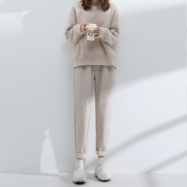 Beige woolen pants children Spring and Autumn nine points thick high waist small man curled straight tube casual radish pipe pants