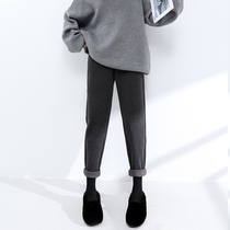 Gray woolen pants women autumn and winter nine points thick 2021 New High waist grandma casual loose straight pipe pants