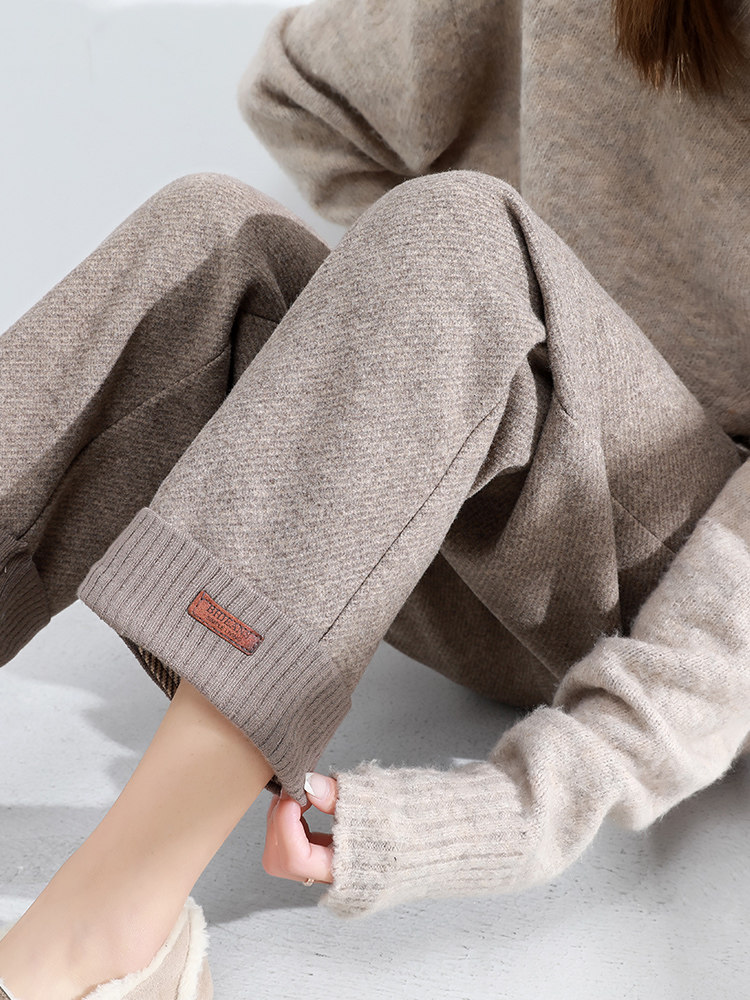 Wool pants women's autumn and winter 2021 new high waist thin hanging nine points loose straight pants thickened wide leg pants
