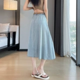 Тонкая шелковая джинсовая юбка, высокая талия, свободный крой, подходит для подростков, А-силуэт