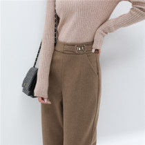 Apricot color woolen pants women autumn and winter 2021 New High waist pipe Harlan loose radish nine straight suit pants