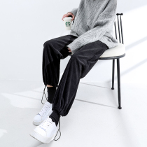 Wick leg pants womens spring and autumn high waist drape black loose straight tube thin wide legs Harlan nine-point velvet pants