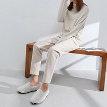 Woolen pants womens straight tube loose autumn and winter thick casual pants high waist small man nine-point radish thin pipe pants