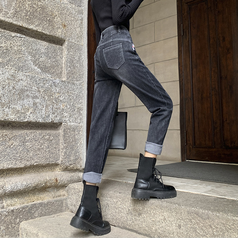 Gush jeans Women 2022 new autumn and winter black high waist display slim straight cylinder loose Harlan old daddy pants