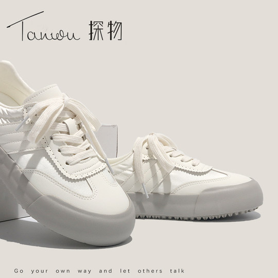 Tanzhu Original Autumn and Winter Super Comfortable and Stylish Women's Shoes New Soft Sole Versatile Women's White Sneakers with Fleece Lining