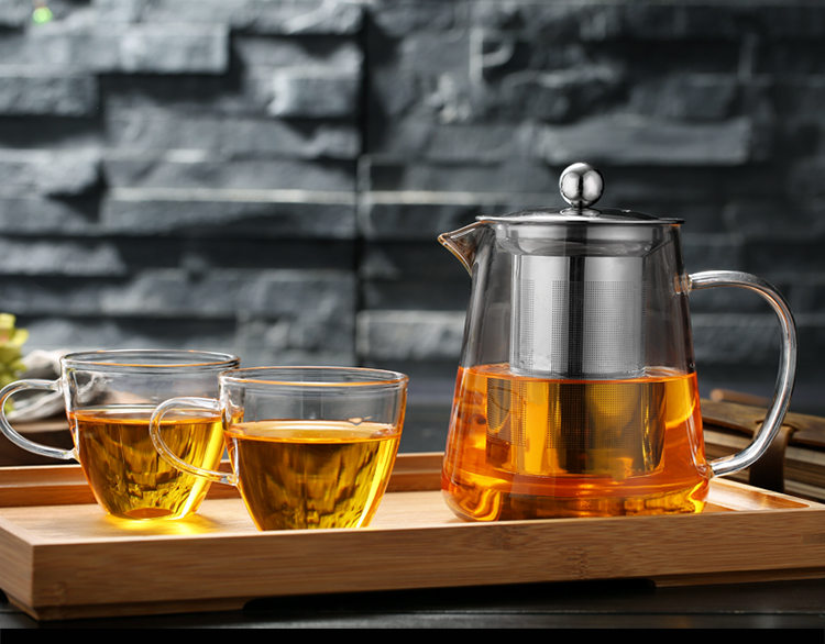 Dày thủy tinh chịu nhiệt hoa ấm trà thép không gỉ lọc tách trà chống cháy nổ nứt ấm trà tea set