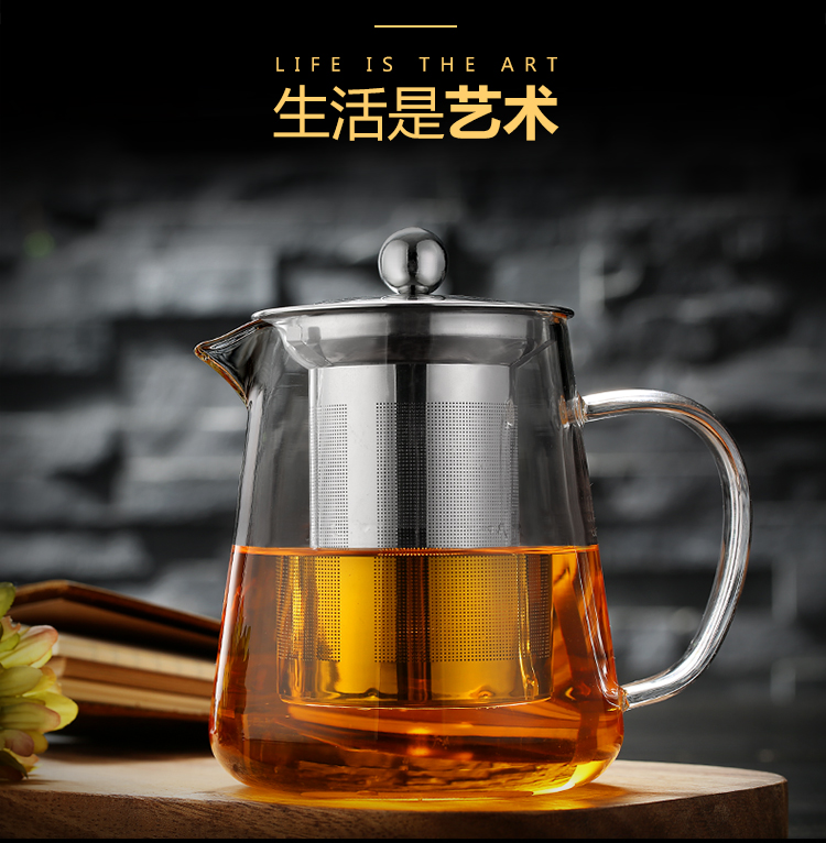 Dày thủy tinh chịu nhiệt hoa ấm trà thép không gỉ lọc tách trà chống cháy nổ nứt ấm trà tea set