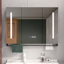 Intelligent bathroom solid wood mirror cabinet alone with lamp toilet dressing mirror hanging wall-style with shelve integrated containing cabinet