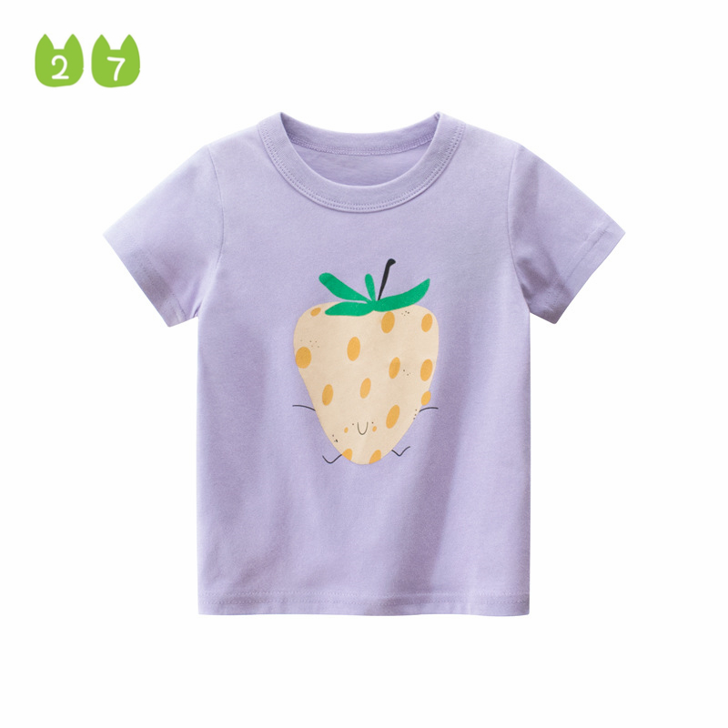 27home children's clothing summer new Korean version girls cotton short-sleeved t-shirt children's round neck cartoon animation