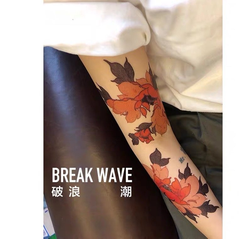 Wave tide original tattoo arm flower bras shoulder peony in windy American flower legs Japanese men and women