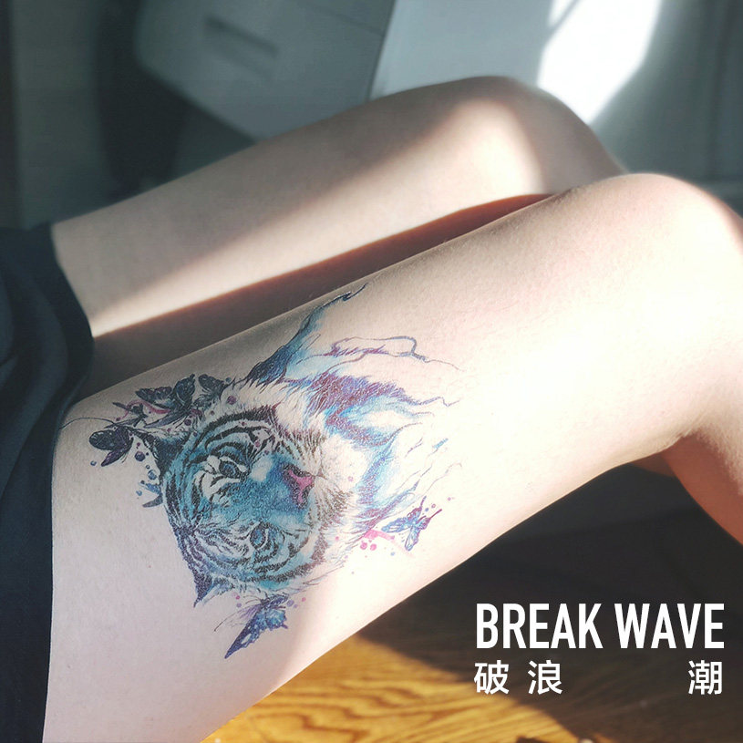 Wave tide original tattoo in Fengshui color butterfly tiger delicate sexy beauty flower arm legs