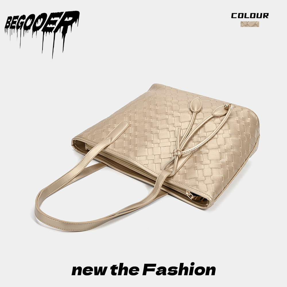 BEGOOER Original Champagne Woven Tote Bag for Women 2026 New Arrival Niche Design Shoulder Bag for Work and Commuting - Thumbnail 4