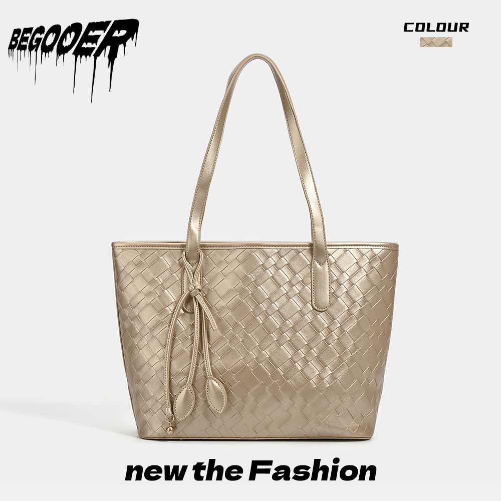 BEGOOER Original Champagne Woven Tote Bag for Women 2026 New Arrival Niche Design Shoulder Bag for Work and Commuting