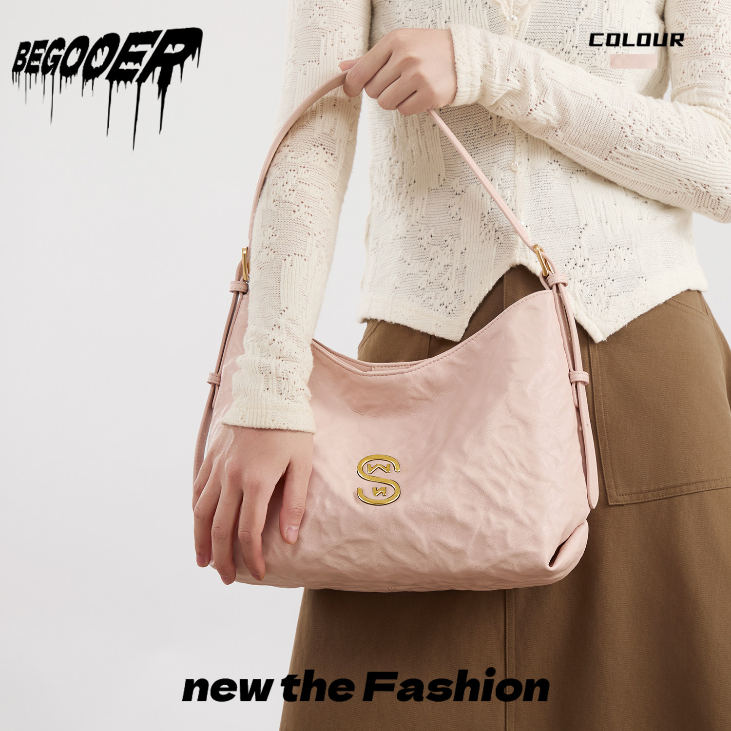 BEGOOER Summer Sakura Pink Commuter Tote Bag for Women 2026 New Large Capacity Fashion Grained Leather Shoulder Bag - Thumbnail 2