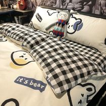 Cartoon cotton bed four-piece set 100 cotton quilt cover bed hats student dormitory sheets three-piece set four seasons Universal