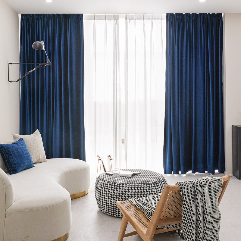 Ming Moisturizing Blue Real Velvet Curtain Retro Minima Light Lavish Bedroom Living Room Thickened Shading Flannel Curtain
