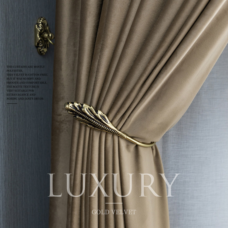 Silk suede velvet modern port style light lavish American beige brown curry bedroom Living room Book room Curtains Shade