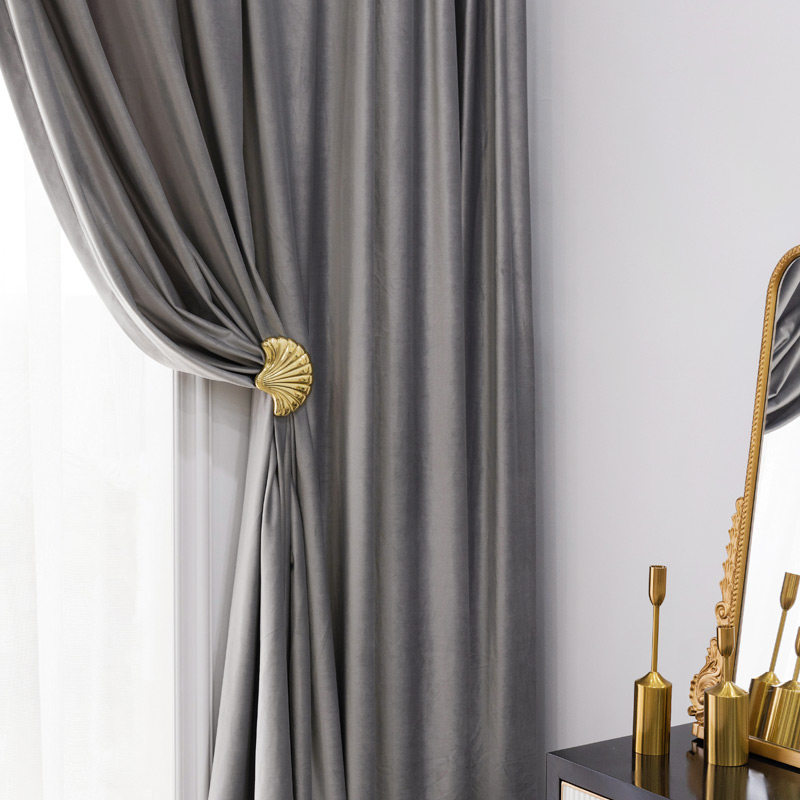 Real velvet light grey curtains Modern minimalist light lavish Nordic Wind Living room Bedroom Curtains Custom Grey Flannel