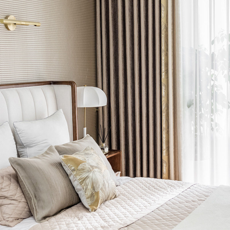 Bright and elegant with high precision curtains modern light luxury New Chinese grey brown upscale atmosphere Living room shading