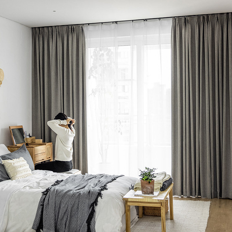 Min Moisturizing Imitation Cashmere Tobacco Grey Curtains Day Ensemble Nordic Style Shading Curtains Living-room Bedroom Floating Windows Custom Finished Products