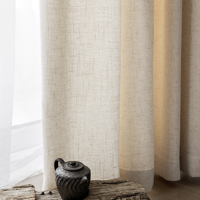 Hemp white curtains Nordic modern minimalist living room bedroom thickened semi-shading solid color cotton linen Japanese-style homestay