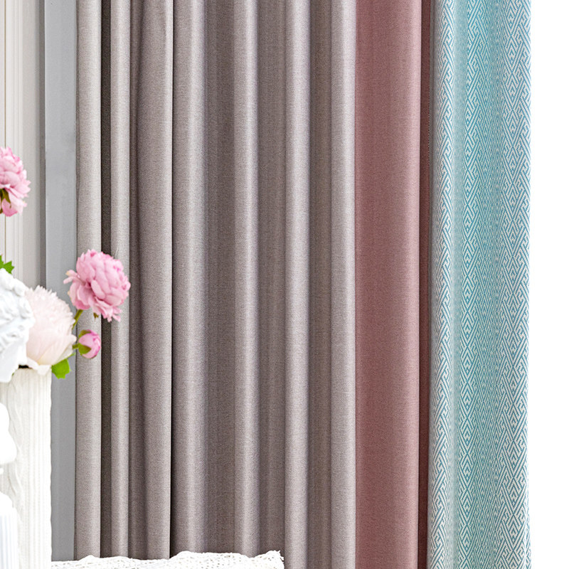 Rice Grey Pink Mint Green Geometric Splicing Curtains Modern Fresh American Living-room Bedroom Floor Shading Curtains
