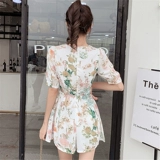 Шифоновый летний комбинезон, приталенный корсет, короткий рукав, V-образный вырез, коллекция 2021, в корейском стиле, подходит для подростков