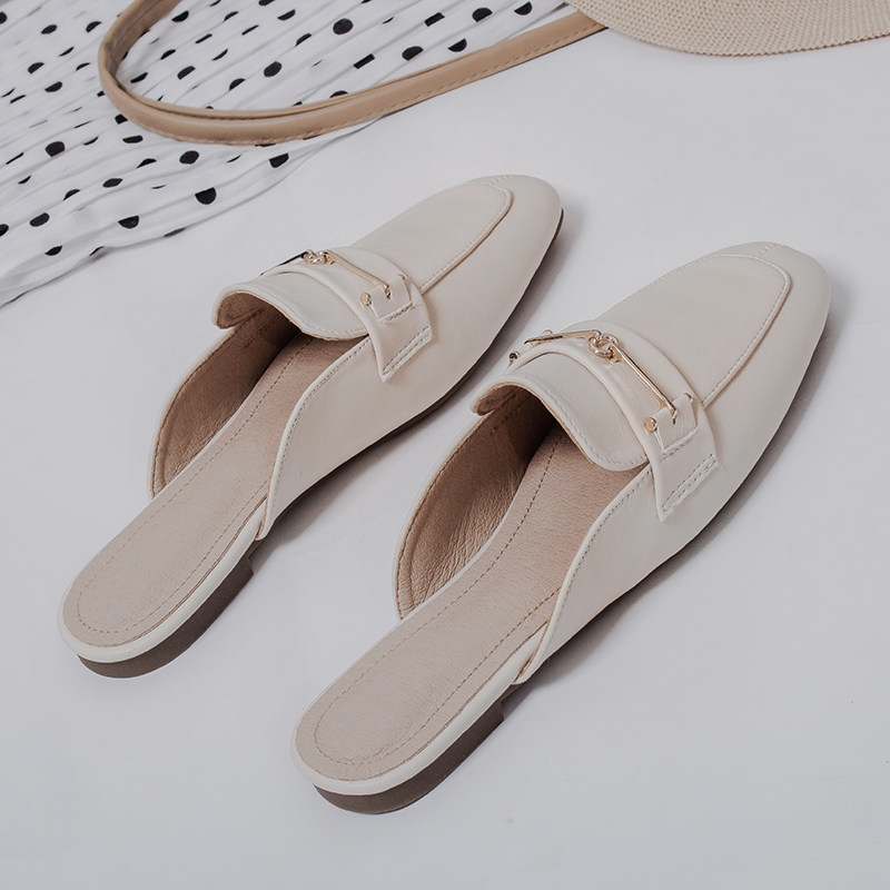 Baotou Half Slippers Women's Summer Outer Flat Half Slippers Single Shoes 2022 New Sandals Muller Shoes French Slippers