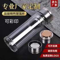 Double-layer high borosilicate glass cup with customized logo high temperature resistance thick bottom tea cup advertising cup gift water cup printing