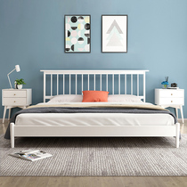 Nordic solid wood bed 1 5m1 8m Master bedroom double Windsor bed Modern simple small apartment B & B White net red