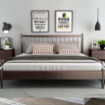 Nordic solid wood bed Modern simple log 1 8 meters 1 5 single double pure Japanese ash wood wedding bed master bedroom furniture