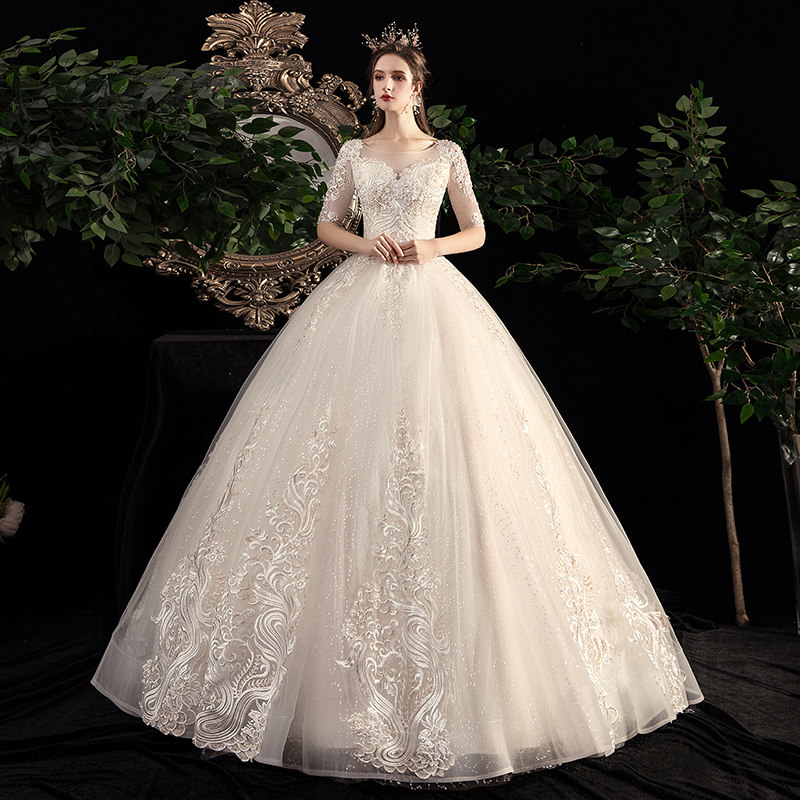 Main light wedding dress 2021 new Temperament Bride small Extravagant Long Sleeve Zidson Ensemble Princess Wind Starry Sky Trailing