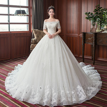 Word shoulder light wedding dress 2020 new bride forest department super fairy dream tail Hepburn luxury starry sky simple dress