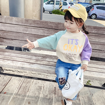 Korean childrens clothing girls autumn clothes long sleeve female baby stitching sleeves Korean version of base shirt Cotton Fashion