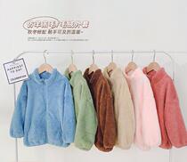 Korean childrens clothing spring and autumn coral velvet fabric delicate warm high neck Korean girl coat