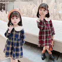 Japanese childrens clothing girls plaid dress little girl middle child princess dress childrens skirt spring and autumn foreign atmosphere