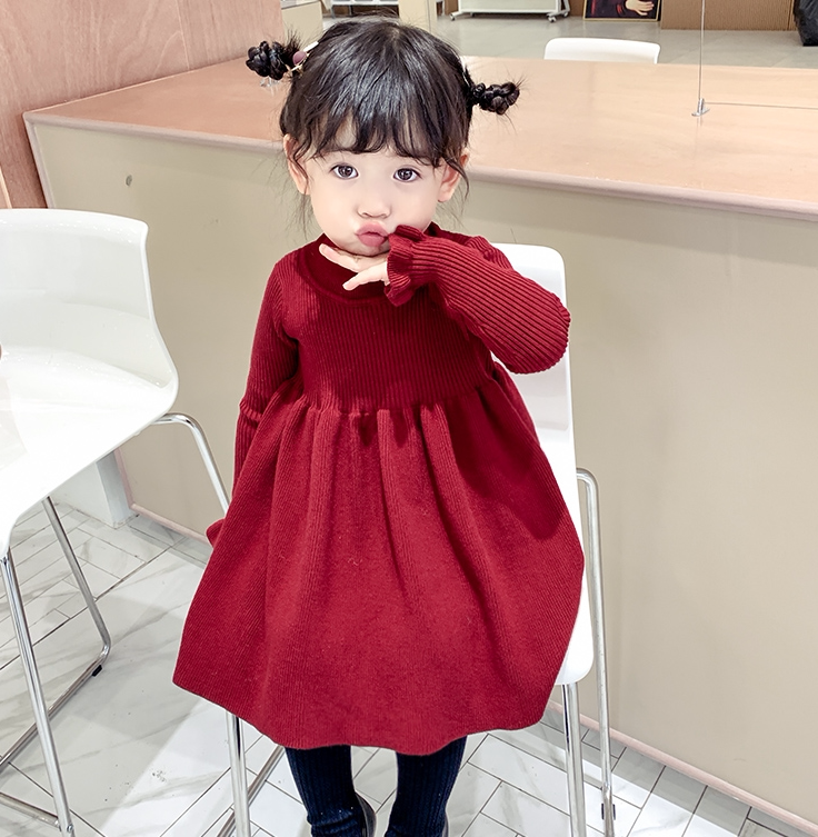 Korean children's dress girl baby princess skirt thickens high - collar children winter dress 4 sweater dress 5 - 6 years old