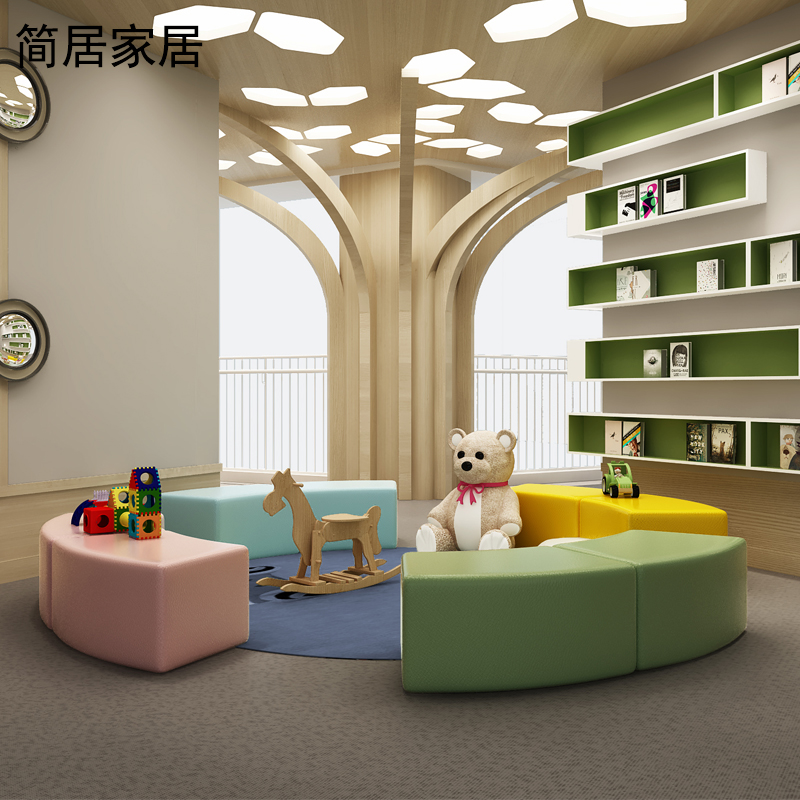 Long bench arc bench sofa bench kindergarten training institution bench combined round-shaped pillar bench