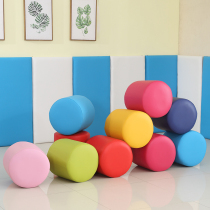 Simple kindergarten early education training institutions childrens sofa stool home round stool stool soft bag color leather Pier Square stool