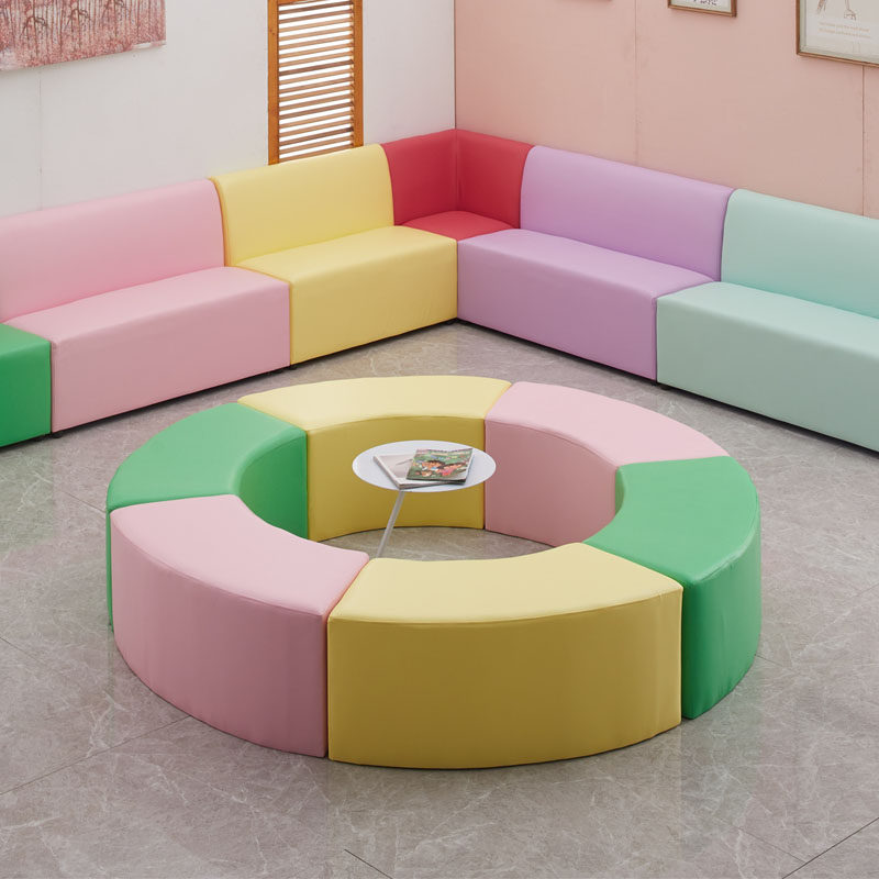 Early education kindergarten shopping mall special-shaped fan-shaped arc soft bag bench s-shaped sofa stool round column sofa stool