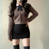 Кардиган, рубашка, мини-юбка, комплект, приталенный свитер, корсет, 3 предмета