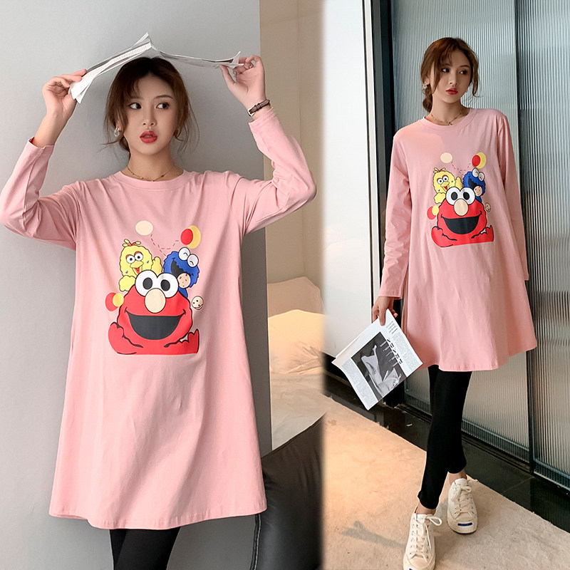 Spring maternity suit fashion 2022 new coat net red fashion out long printed T-shirt
