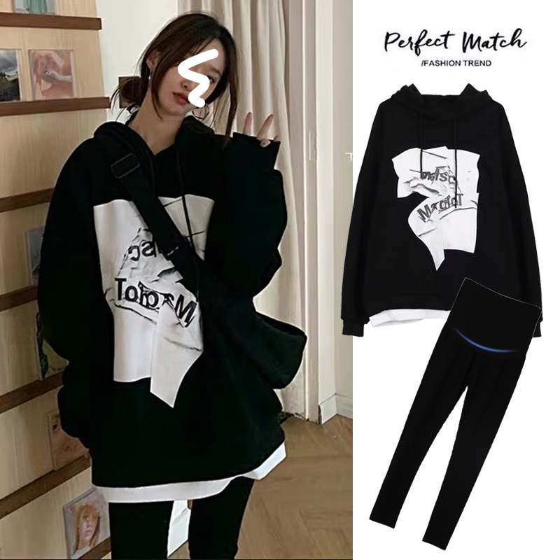 Pregnant Woman Autumn Winter Clothing Suit Fashion style 2021 New online red winter plus suede thickened printed Liant-shirt tide